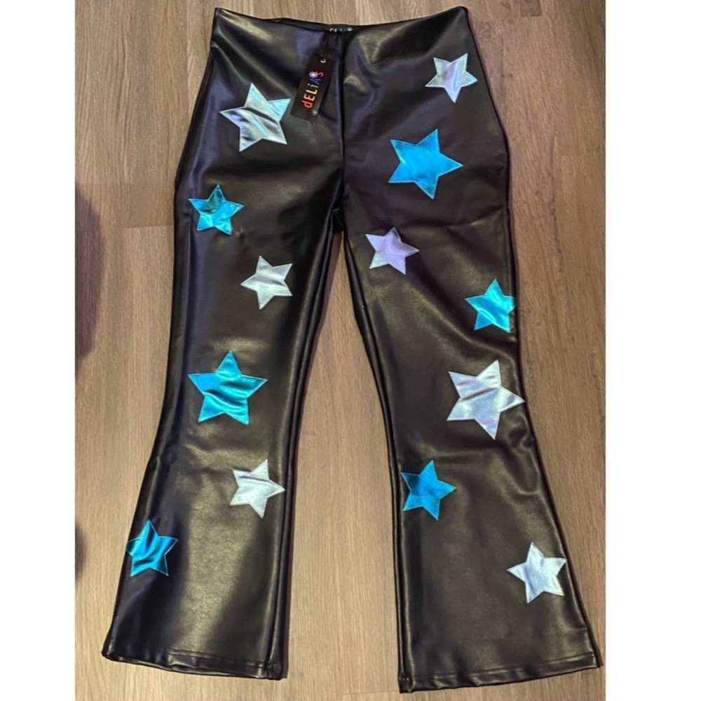 DELIA*s Dollskill NWT Spacey Waves Vegan Leather Star Flare Pants